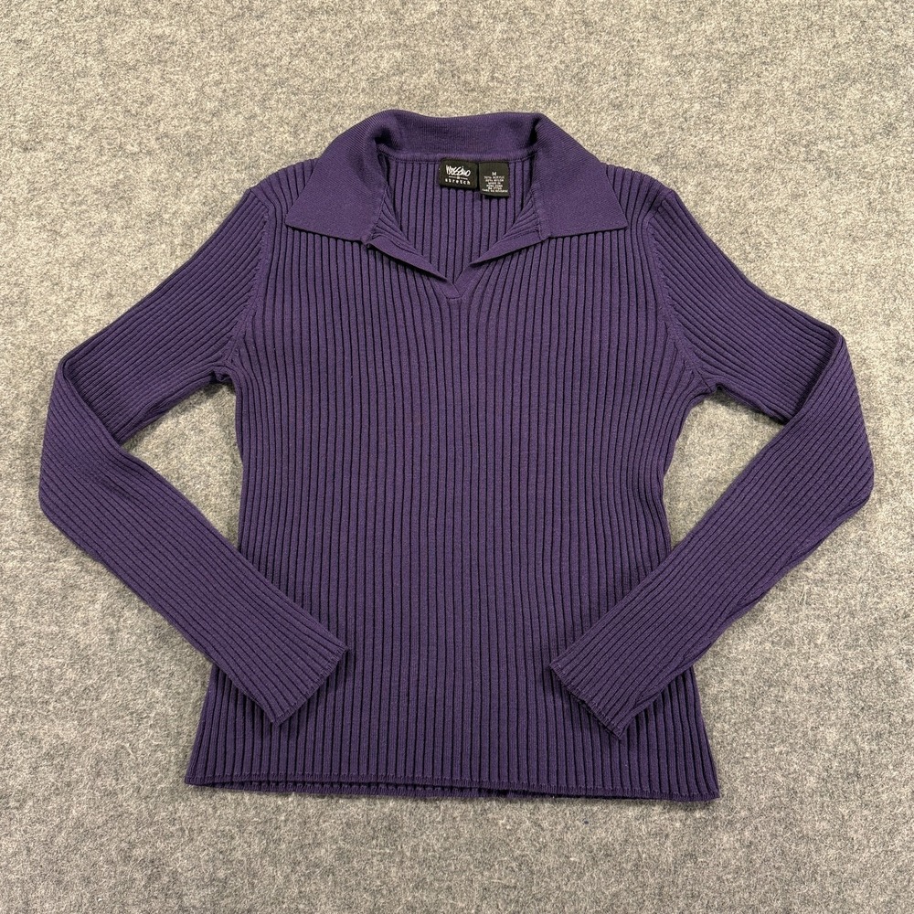 Y2K Mossimo Sweater Womens Medium Purple Ribbed Collared Stretch‎ Knit Preppy